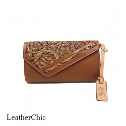 Leather Hand Carved Mid Size Handbag HB 714